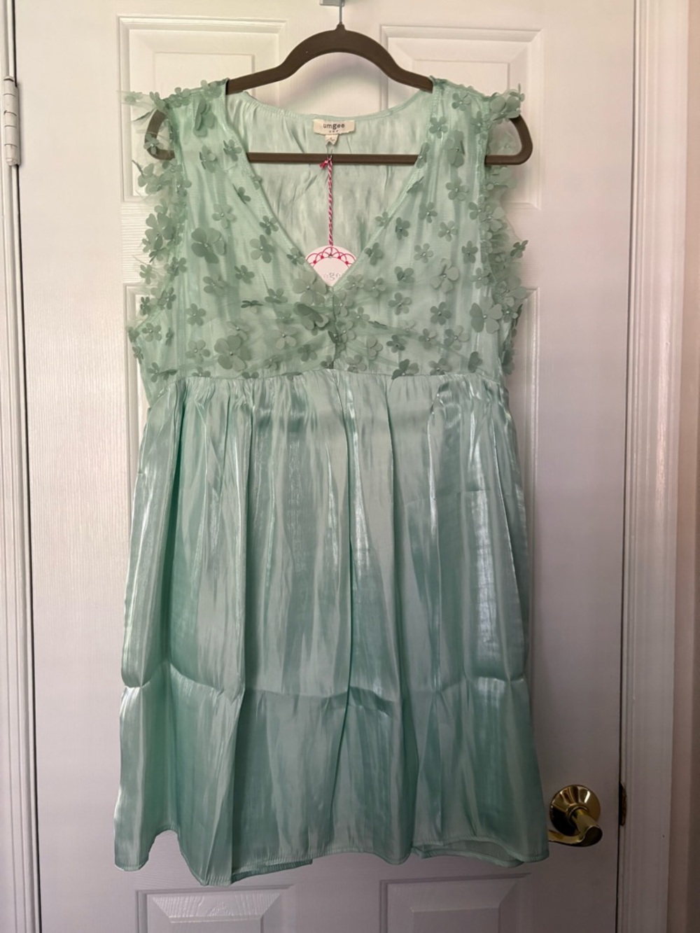 Umgee Mint Green Floral Applique Party Dress NWT